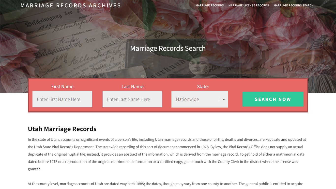 Utah Marriage Records | Enter Name and Search | 14 Days Free